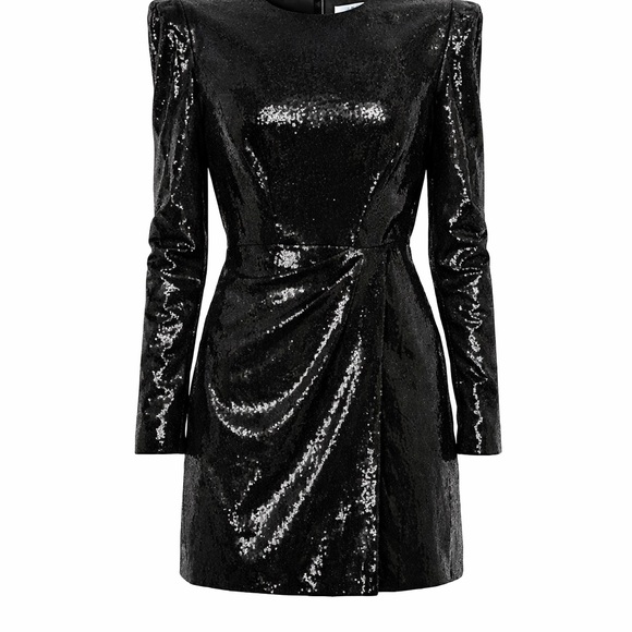 Black Sequined Structured Faux Blazer Mini Dress   26724 Macduggal - Picture 4 of 6